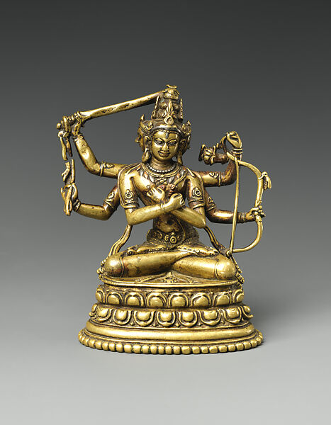 Manjuvajra, an Esoteric Manifestation of Manjushri, Copper alloy, inlaid with silver and copper, Eastern India, Bihar 