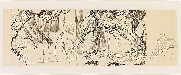 Bodhidharma and Luohans, after Liang Kai's "Eight Eminent Monks", Xie Zhiliu (Chinese, 1910–1997), Drawing; ink on transparent paper, China 
