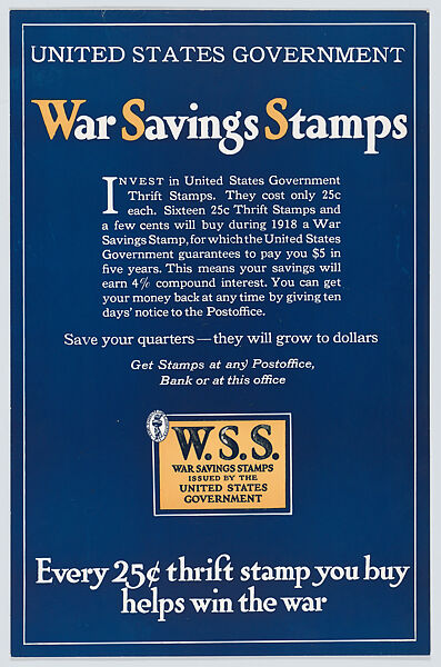 War savings stamps, Anonymous, American, 20th century, Commercial color lithograph 