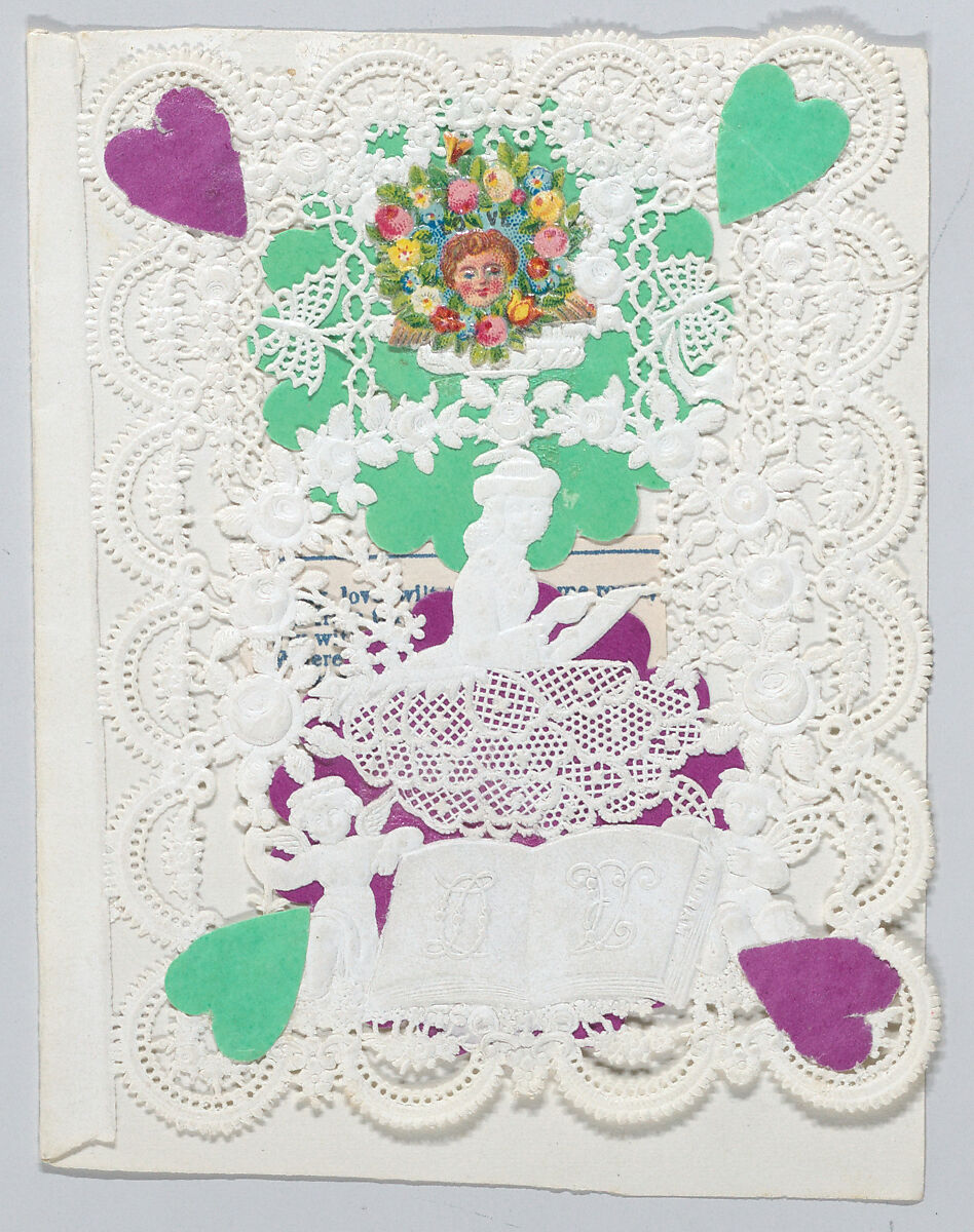 Valentine, Esther Howland (American, Worcester, Massachusetts 1828–1904 Quincy, Massachusetts), Cameo-embossed, open-work lace paper, chromolithography, colored paper 