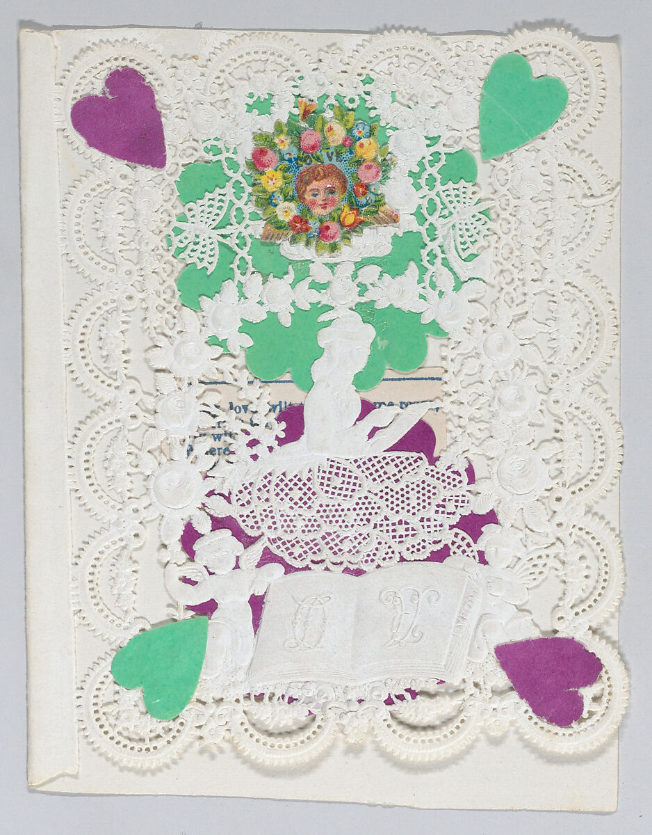 Valentine, Esther Howland (American, Worcester, Massachusetts 1828–1904 Quincy, Massachusetts), Cameo-embossed, open-work lace paper, chromolithography, colored paper