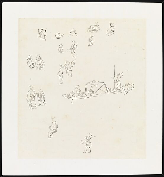 Figure Studies, Two Figures in a Boat, Xie Zhiliu (Chinese, 1910–1997), Drawing; ink on transparent paper, China 