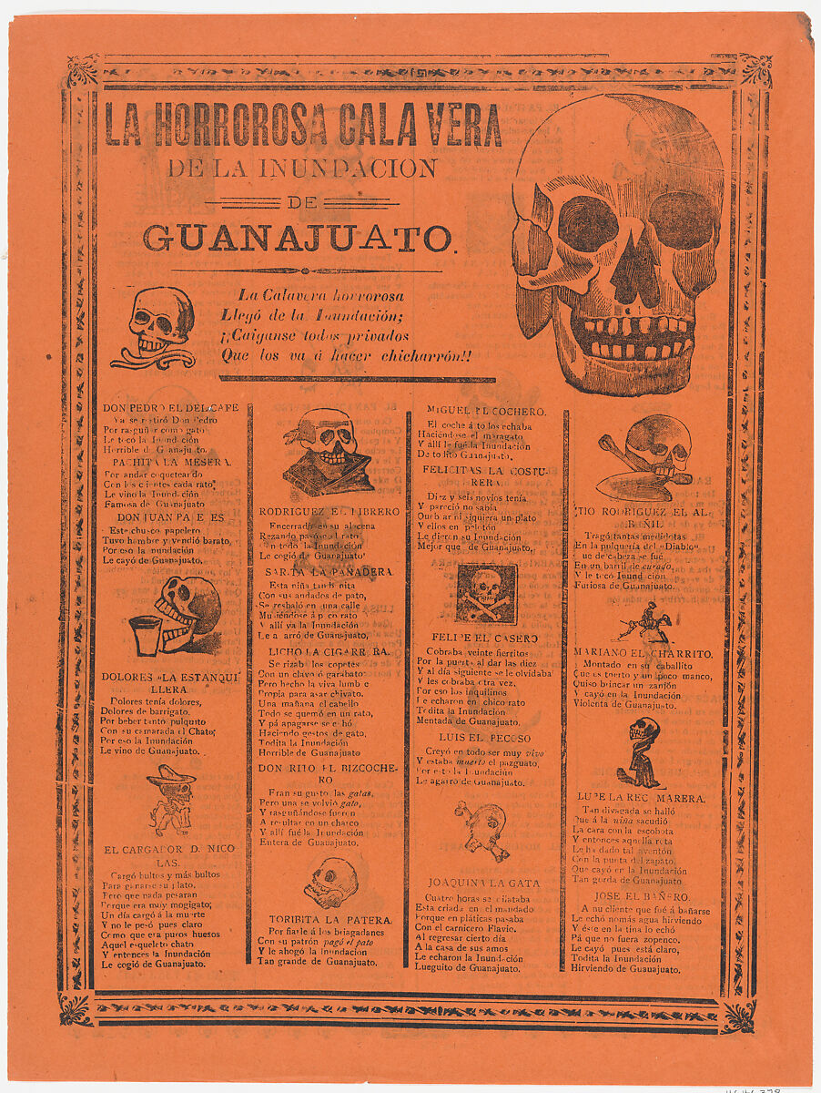 The horrific skeleton of the flood of Guanajuato, José Guadalupe Posada (Mexican, Aguascalientes 1852–1913 Mexico City), Type-metal engraving and letterpress 