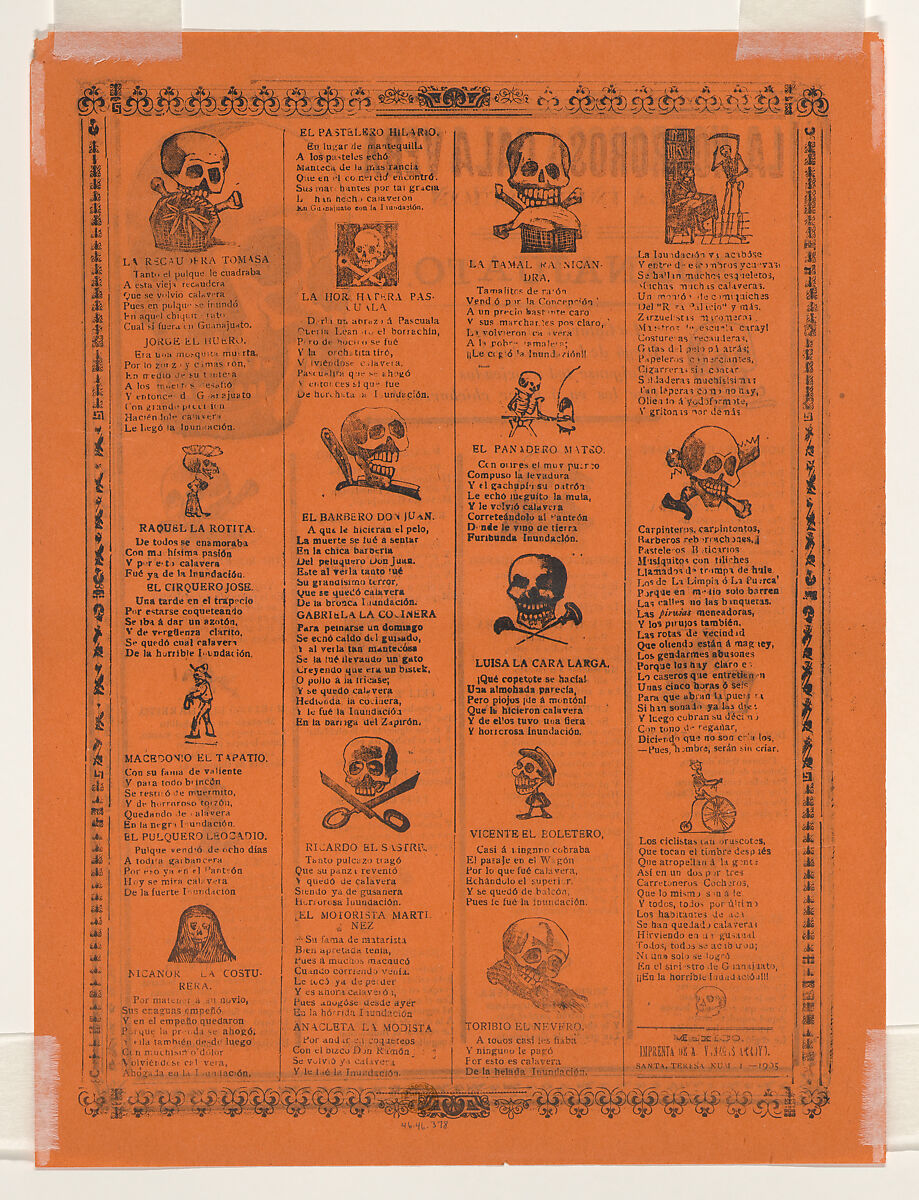 The horrific skeleton of the flood of Guanajuato, José Guadalupe Posada (Mexican, Aguascalientes 1852–1913 Mexico City), Type-metal engraving and letterpress