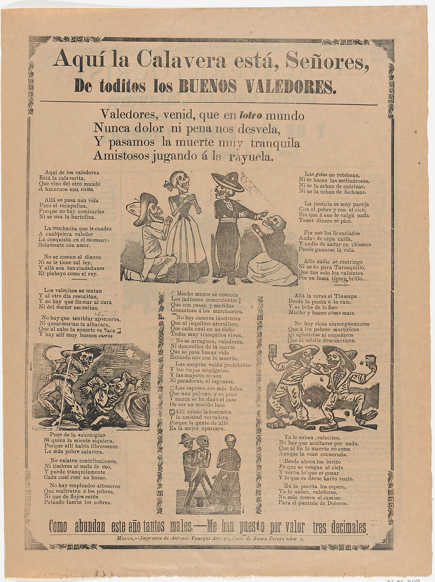 Skeletons of the good defenders, José Guadalupe Posada (Mexican, Aguascalientes 1852–1913 Mexico City), Type-metal engraving and letterpress on buff paper 