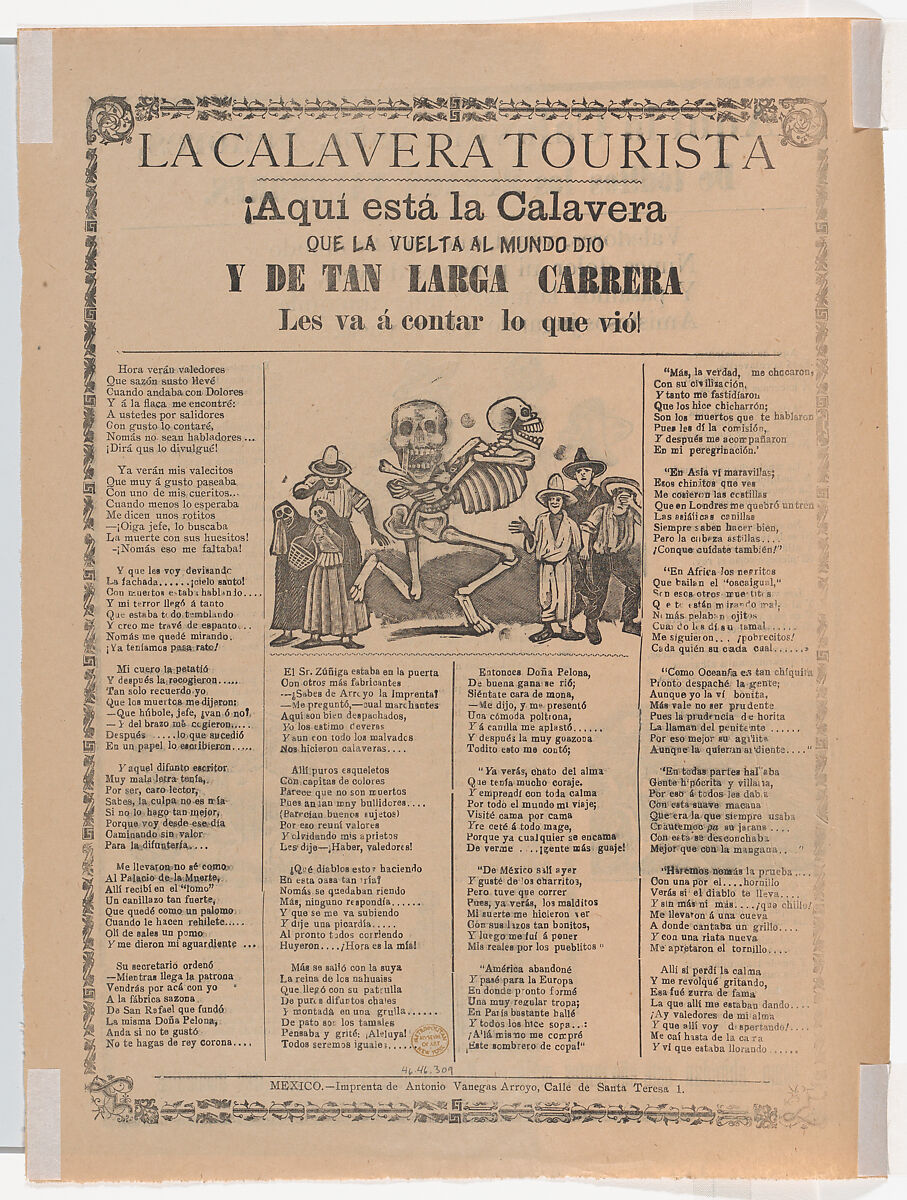 Skeletons of the good defenders, José Guadalupe Posada (Mexican, Aguascalientes 1852–1913 Mexico City), Type-metal engraving and letterpress on buff paper