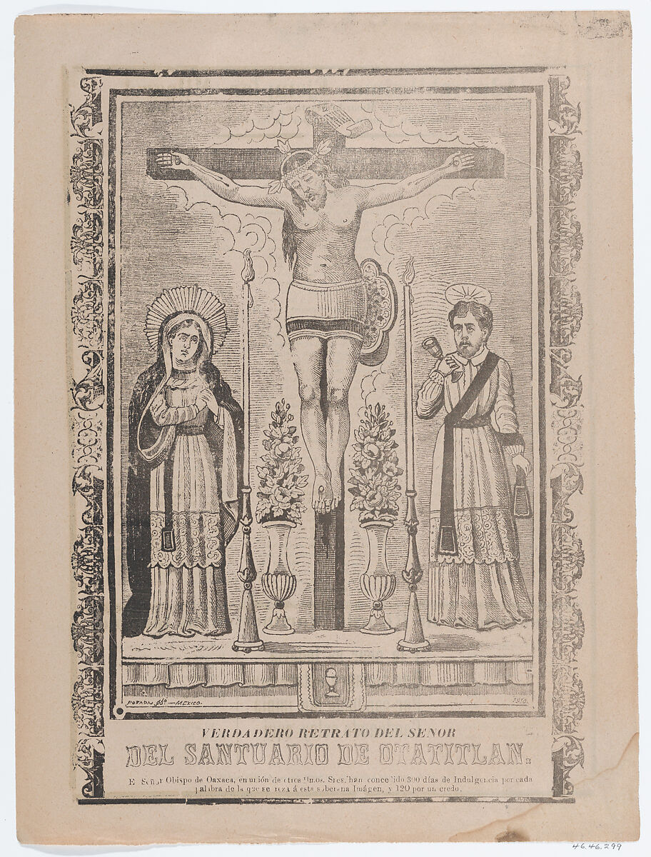 An indulgence with an image of Our Lord of Chalma, José Guadalupe Posada (Mexican, Aguascalientes 1852–1913 Mexico City), Lithograph and letterpress on buff paper 