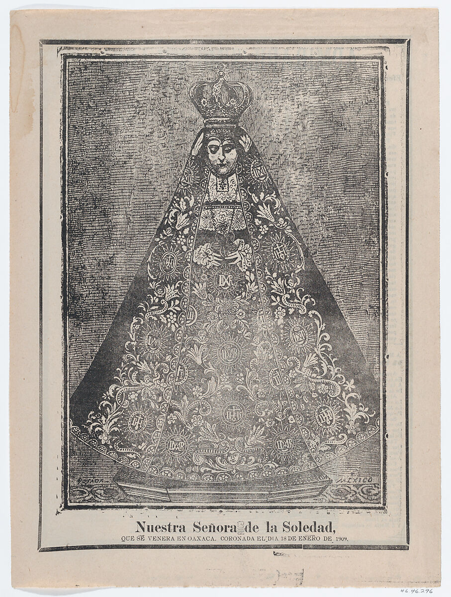 Our Lady of Solitude, José Guadalupe Posada (Mexican, Aguascalientes 1852–1913 Mexico City), LIthographf and letterpress on buff paper 