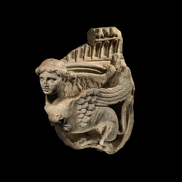 Sphinx from a marble figural capital, Marble, Roman 