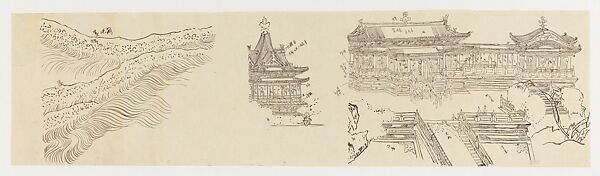 Palace Halls and Waves, Xie Zhiliu (Chinese, 1910–1997), Drawing; ink on transparent paper, China 