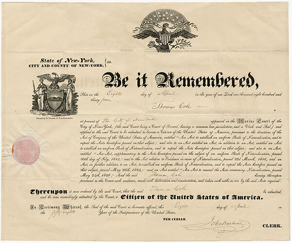 Certificate of United States Citizenship, Engraving on paper, American 