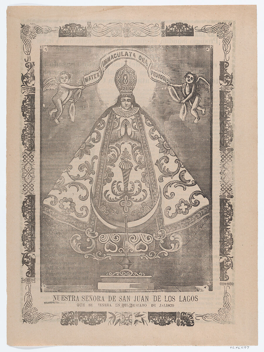 Broadsheet with image of Our Lady of San Juan de los Lagos, venerated in Jalisco, José Guadalupe Posada (Mexican, Aguascalientes 1852–1913 Mexico City), Lithograph (?) and letterpress on buff paper 