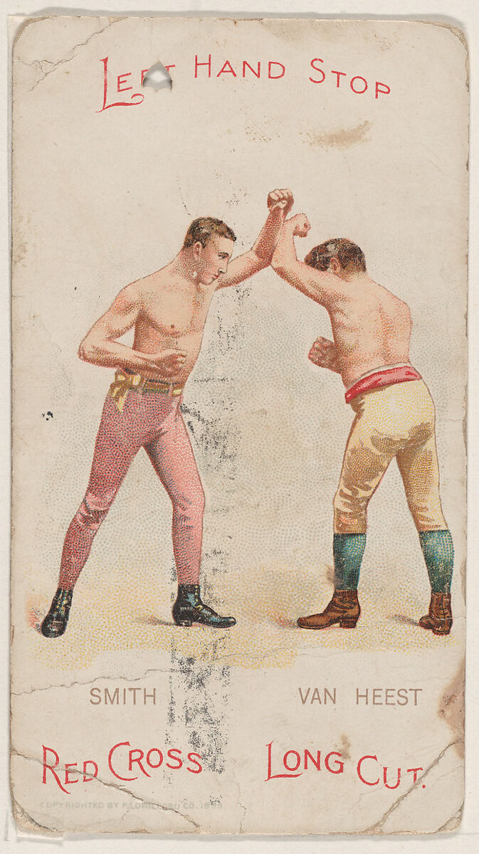 Left Hand Stop, Solomon Smith and Johnny Van Heest, from the Boxing Positions and Boxers series (N266) issued by P. Lorillard Company to promote Red Cross Long Cut Tobacco, Issued by P. Lorillard Company (American), Commercial color lithograph 