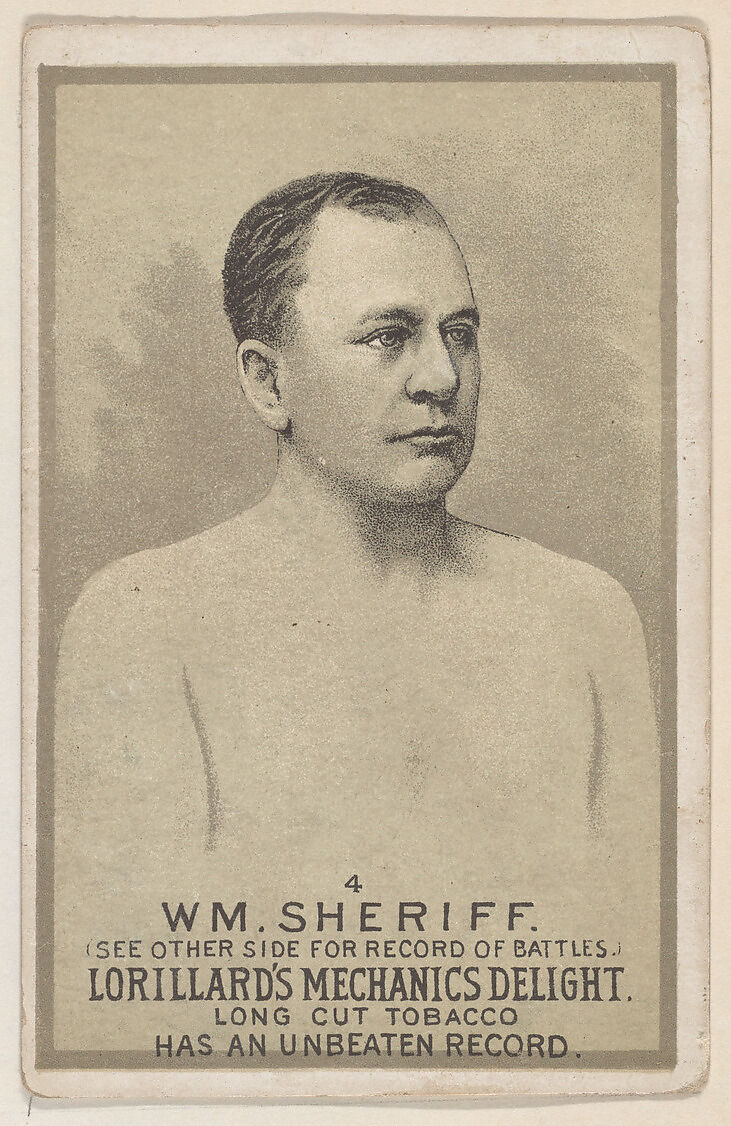 Card 4, William Sheriff, from the Prizefighters series (N269) issued by P. Lorillard Company to promote Mechanics Delight Long Cut Tobacco, Issued by P. Lorillard Company (American), Commercial color lithograph 