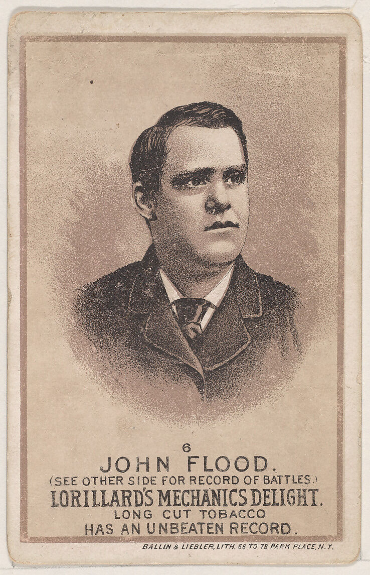 Card 6, John Flood, from the Prizefighters series (N269) issued by P. Lorillard Company to promote Mechanics Delight Long Cut Tobacco, Issued by P. Lorillard Company (American), Commercial color lithograph 