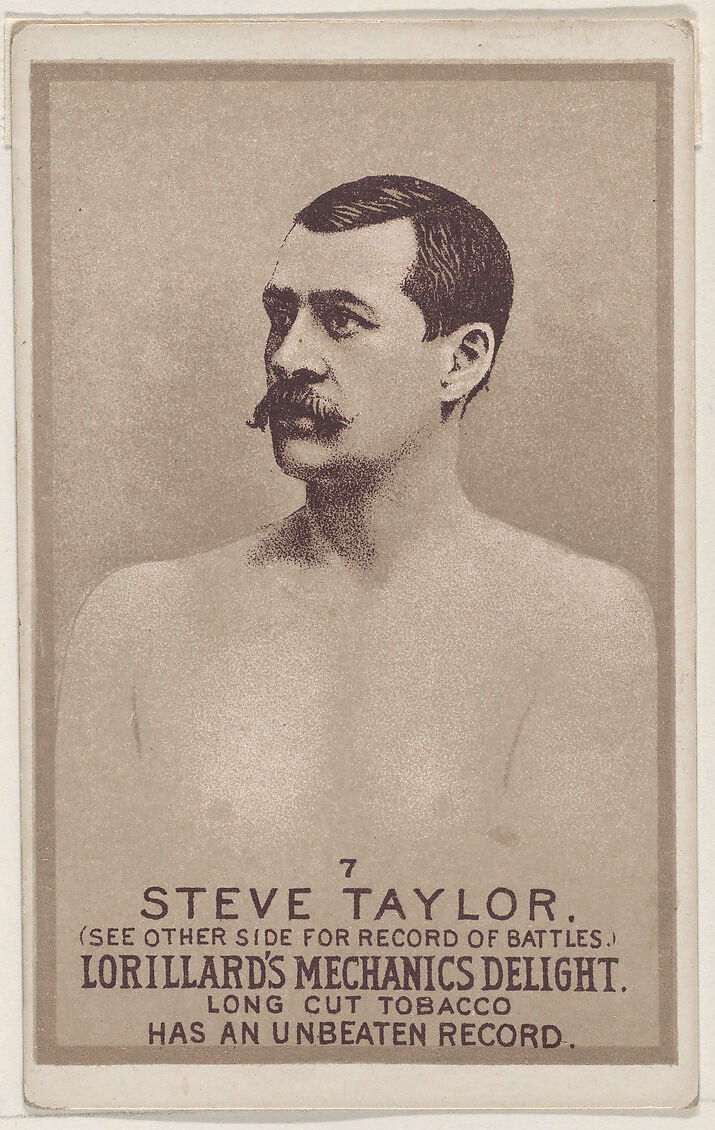 Card 7, Steve Taylor, from the Prizefighters series (N269) issued by P. Lorillard Company to promote Mechanics Delight Long Cut Tobacco, Issued by P. Lorillard Company (American), Commercial color lithograph 