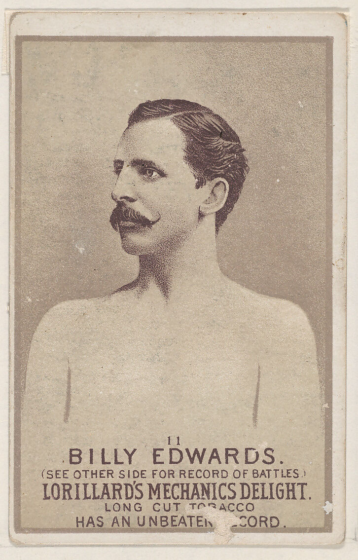 Card 11, Billy Edwards, from the Prizefighters series (N269) issued by P. Lorillard Company to promote Mechanics Delight Long Cut Tobacco, Issued by P. Lorillard Company (American), Commercial color lithograph 