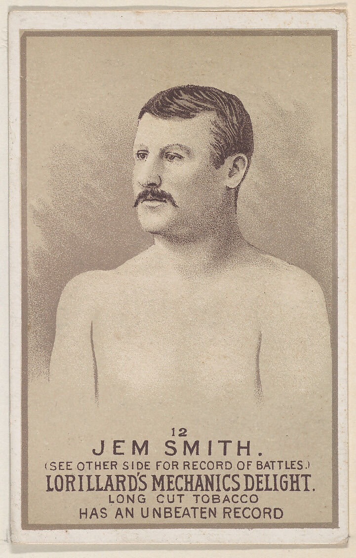 Card 12, Jem Smith, from the Prizefighters series (N269) issued by P. Lorillard Company to promote Mechanics Delight Long Cut Tobacco, Issued by P. Lorillard Company (American), Commercial color lithograph 
