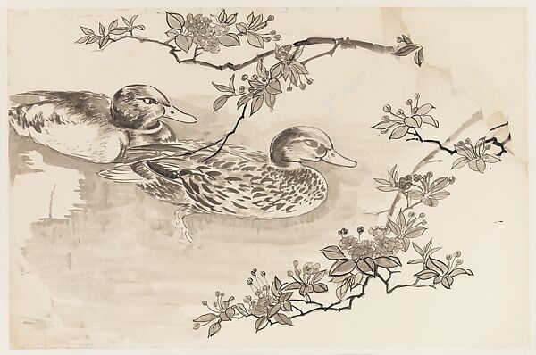 Ducks and Blossoming Branches, Xie Zhiliu (Chinese, 1910–1997), Drawing; pencil and ink on paper, China 