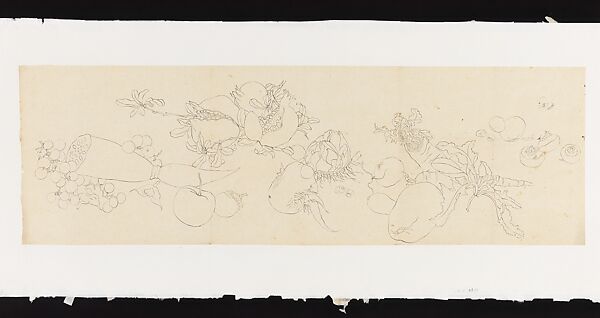 Vegetables and Fruits, Xie Zhiliu (Chinese, 1910–1997), Drawing; ink on tracing paper, China 