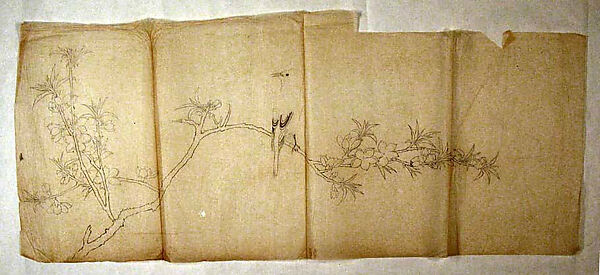Bird on a Blossoming Branch after Qian Xuan (?), Xie Zhiliu (Chinese, 1910–1997), Drawing; ink on paper, China 