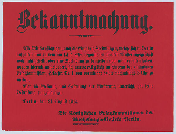 Bekanntmachung, Anonymous, Commercial lithograph 