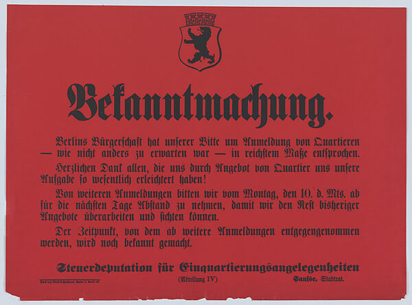 Bekanntmachung, Anonymous, Commercial lithograph 