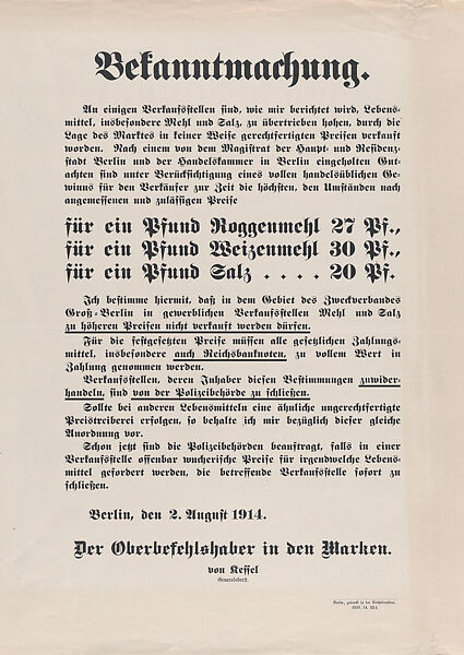Bekanntmachung, Anonymous, Commercial lithograph