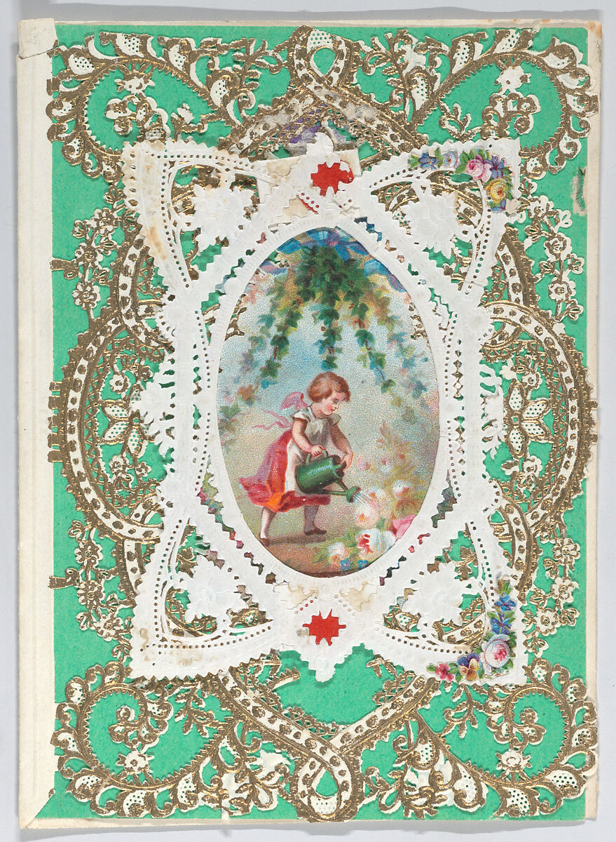 Valentine, Anonymous, Cameo-embossed, gilded open-work lace  paper, chromolithography, ink, 