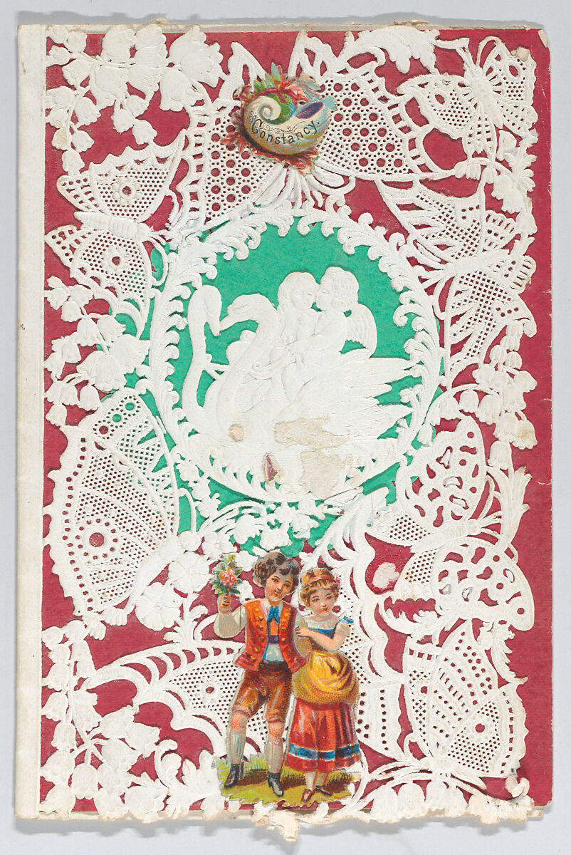Valentine, Anonymous, Cameo-embossed,   open-work lace  paper, chromolithography, colored paper, graphite.
