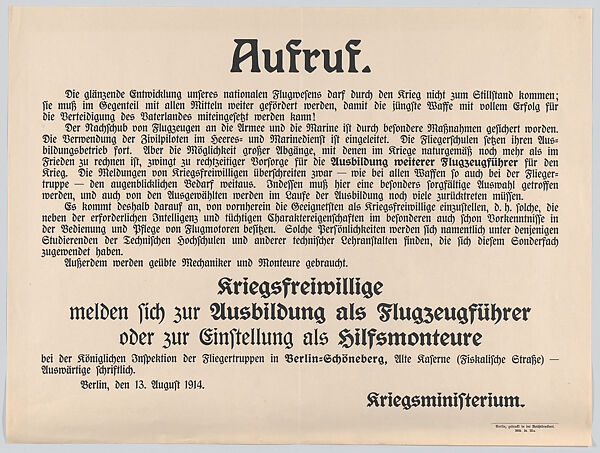 Aufruf, Anonymous, Commercial lithograph 