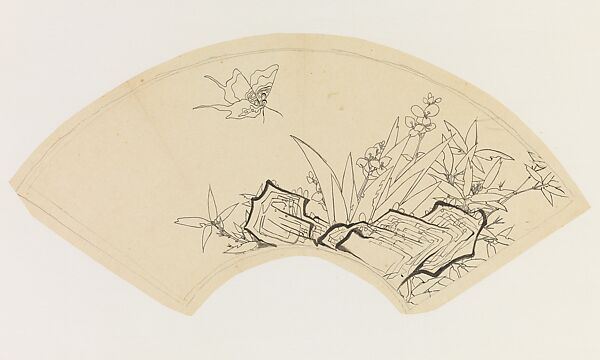 Butterfly, Bamboo, Flowers, and Rock, after Chen Hongshou, Xie Zhiliu (Chinese, 1910–1997), Drawing; pencil and ink on tracing paper, China 