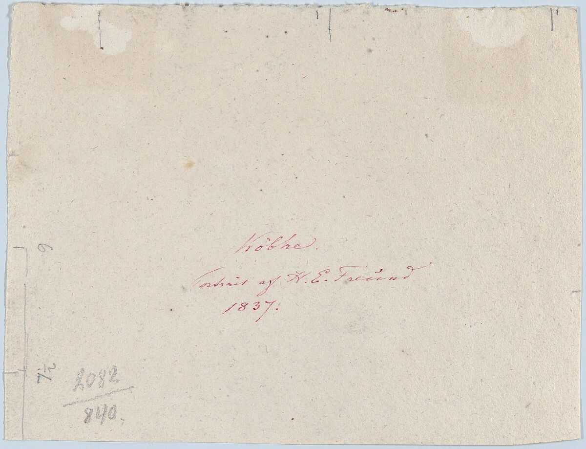 Portrait of the Sculptor Hermann Ernst Freund, Christen Købke (Danish, Copenhagen 1810–1848 Copenhagen), Graphite; at left and below, framing line in graphite, possibly by the artist