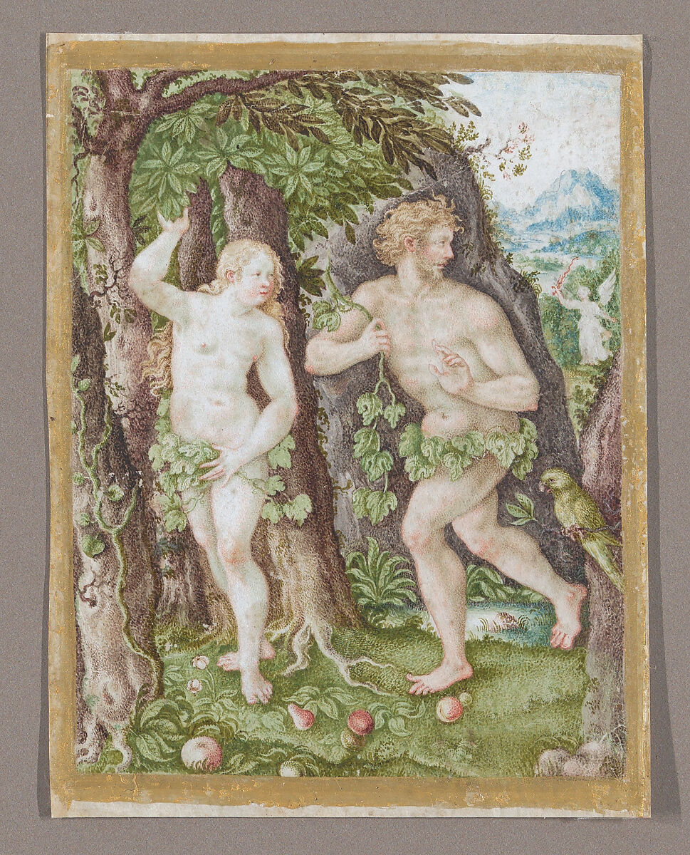 The Expulsion from Paradise, Daniel Fröschl (German, Augsburg 1563–1613 Prague), Gouache, on vellum; framing line in gold, probably by the artist (probably over a framing line in dark ink) 