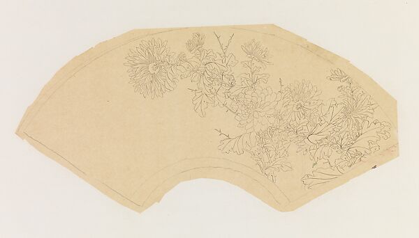 Chrysanthemums, Xie Zhiliu (Chinese, 1910–1997), Drawing; pencil and ink on tracing paper, China 