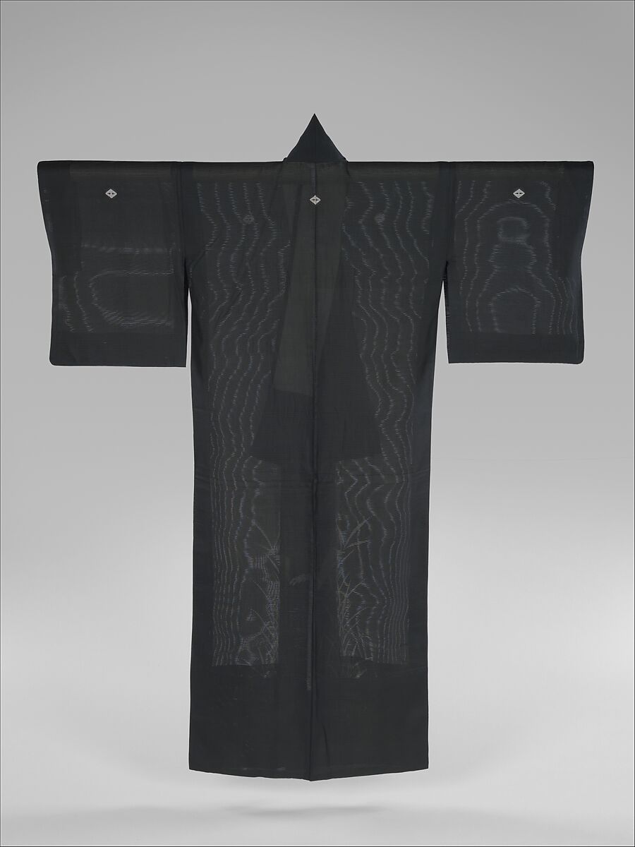 Summer Kimono (Hito-e) with Heron and Reeds, Resist-dyed, painted, and embroidered silk gauze (ro), Japan
