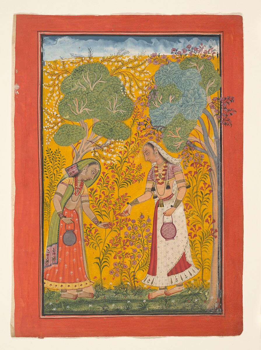 Vasanti Ragini, Page from a Ragamala Series (Garland of Musical Modes), Ink, opaque watercolor, and gold on paper, India (Himachal Pradesh, Bilaspur) 
