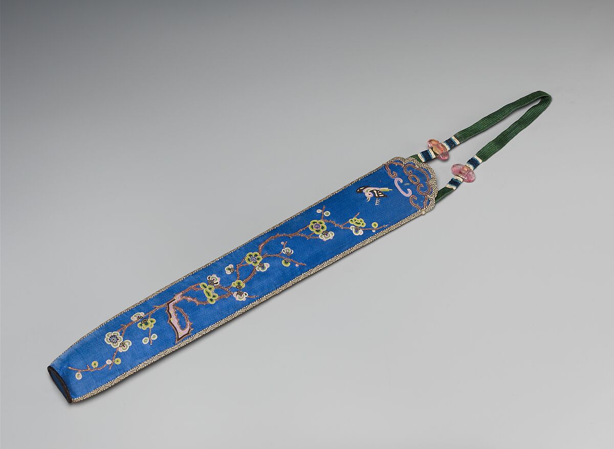 Fan Case with Flowers and Insects on a White Background, Silk and metallic-thread embroidery on silk satin, China