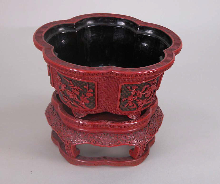 Flower Pot with Stand, Cinnabar lacquer, China 