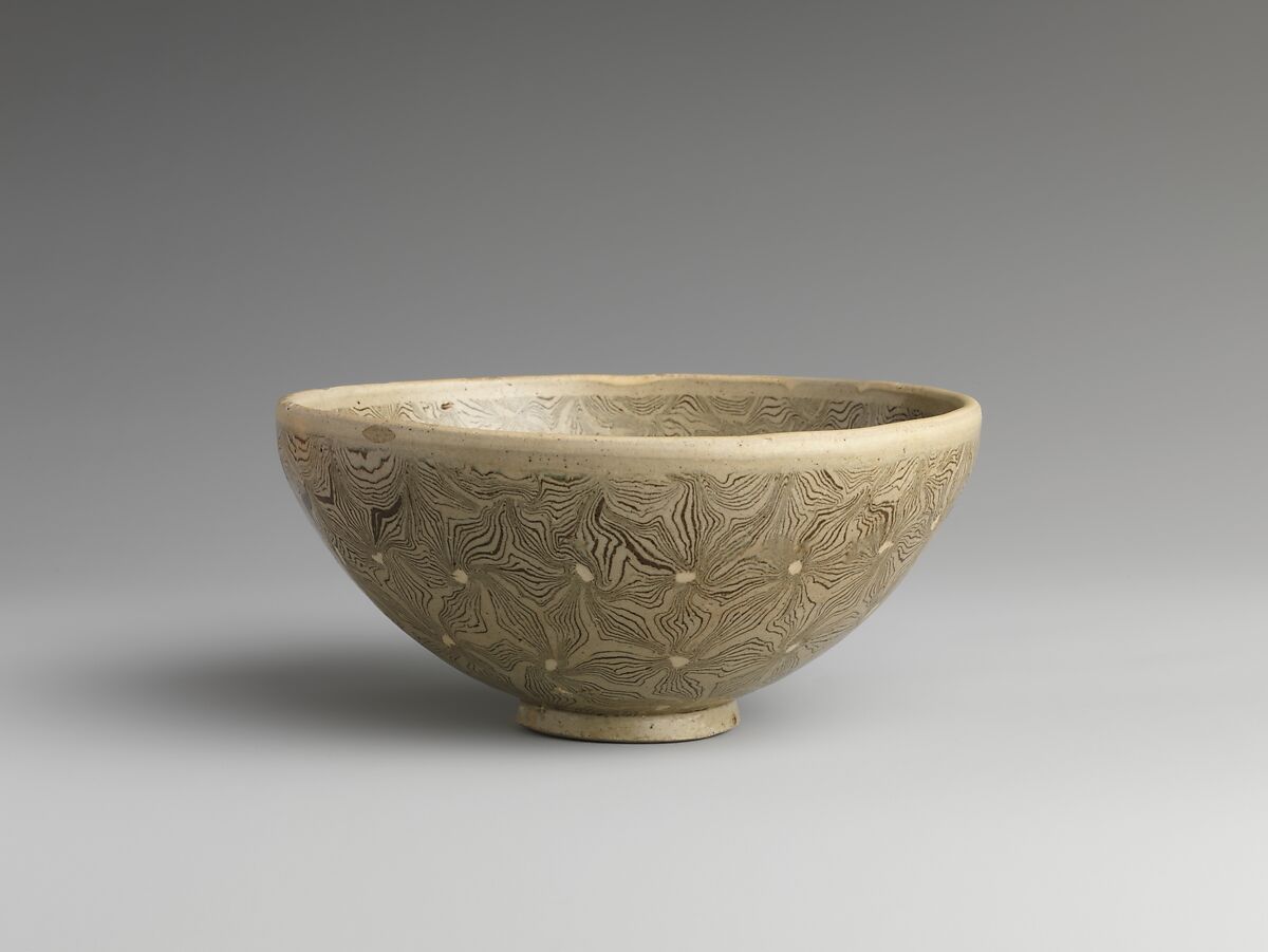 Tea Bowl with Marbleized Veneer, Earthenware with glaze (Cizhou ware), China 