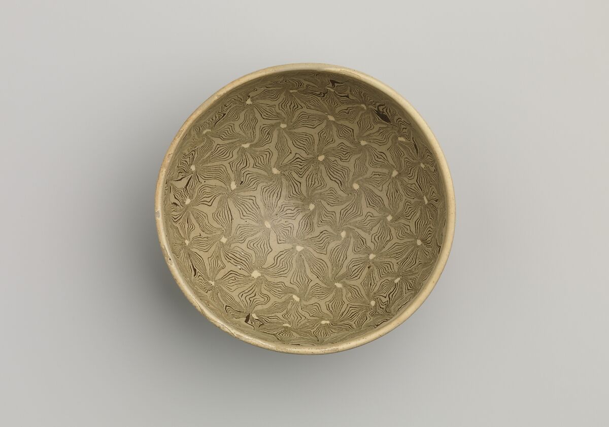 Tea Bowl with Marbleized Veneer, Earthenware with glaze (Cizhou ware), China