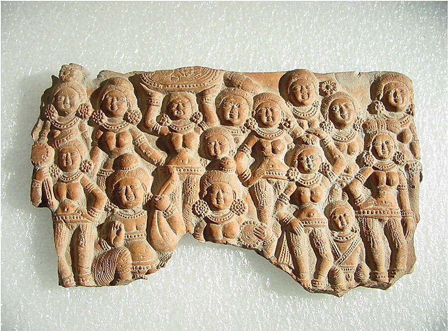 Fragmentary Plaque with a Crowd of Onlookers, Terracotta, India (Bengal) 