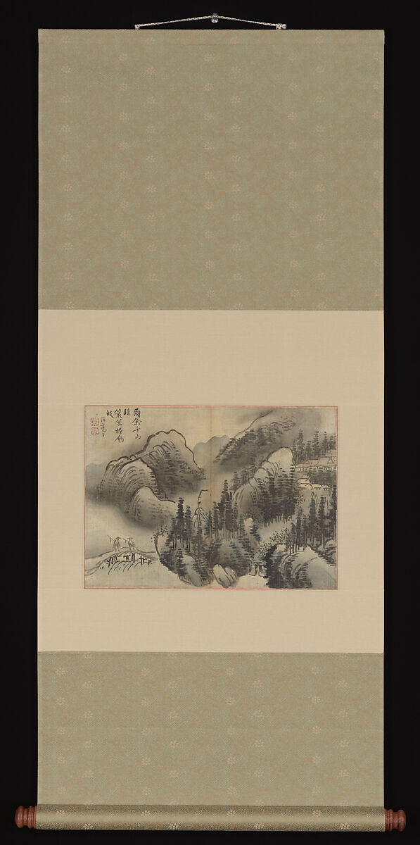 Rainy Landscape, Kim Su-gyu (Korean, active late 18th–early 19th century), Album leaf mounted as a hanging scroll; ink and color on bast fiber, Korea