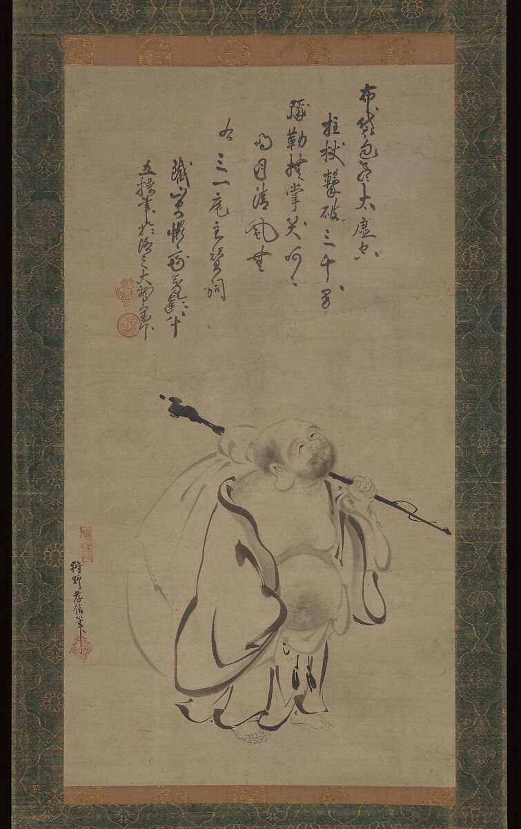 Hotei, Kano Takanobu (Japanese, 1571–1618), Hanging scroll; ink and color on paper, Japan 