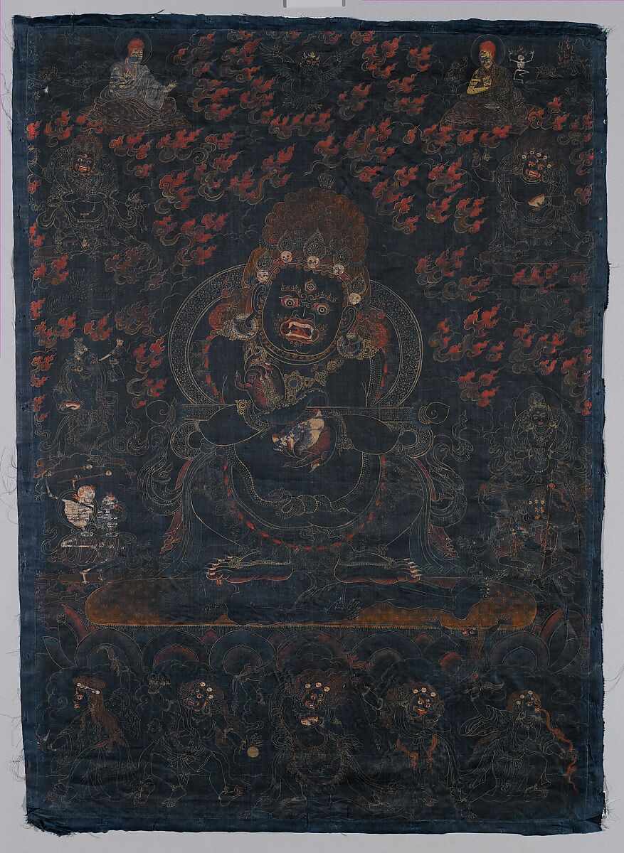 Mahakala, Protector of the Tent, Distemper and gold on blue silk, Tibet 