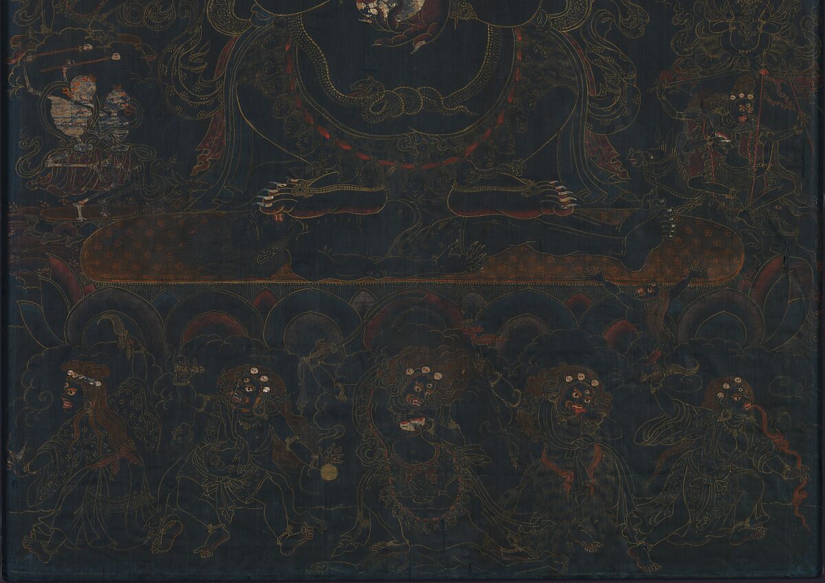 Mahakala, Protector of the Tent, Distemper and gold on blue silk, Tibet