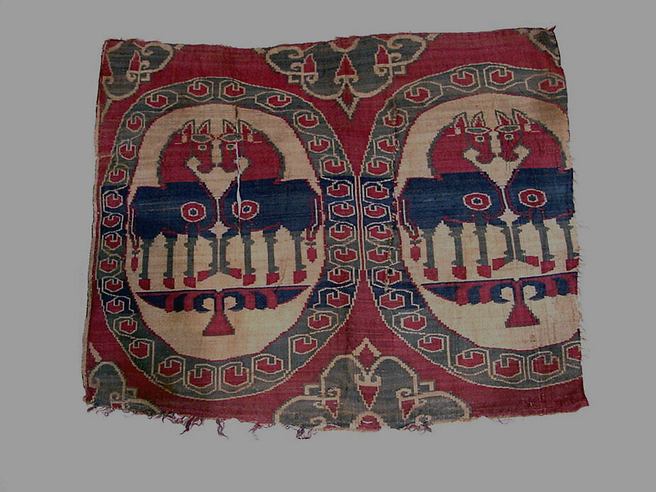 Textile with Confronted Horses in Roundels, Woven silk, Central Asia 