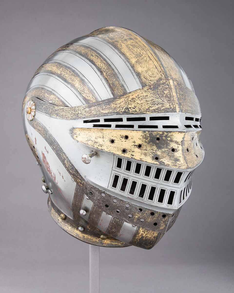 Close-Helmet in the style of the 16th century, Steel, gold, copper alloy, France, Paris 