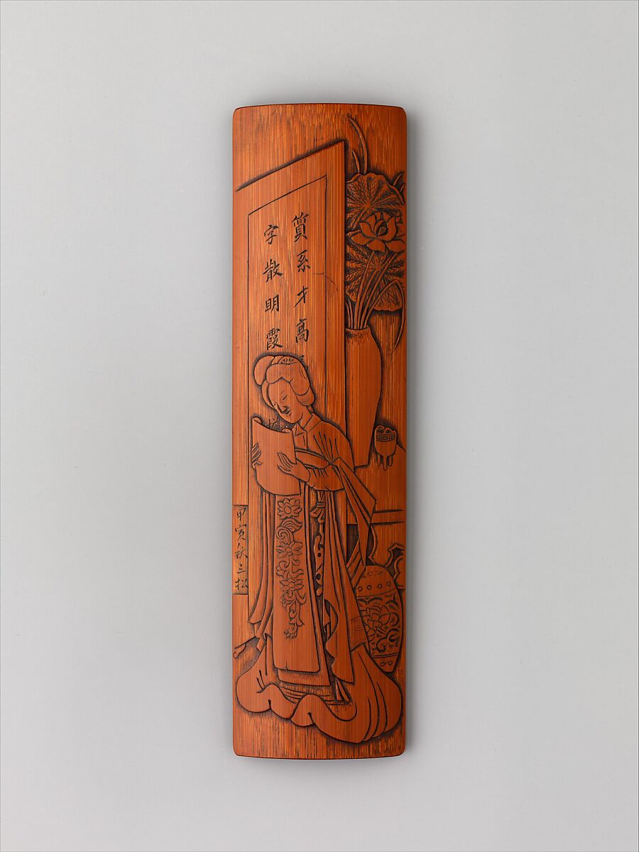 Wrist Rest with Scene from "The West Chamber", Bamboo, China 