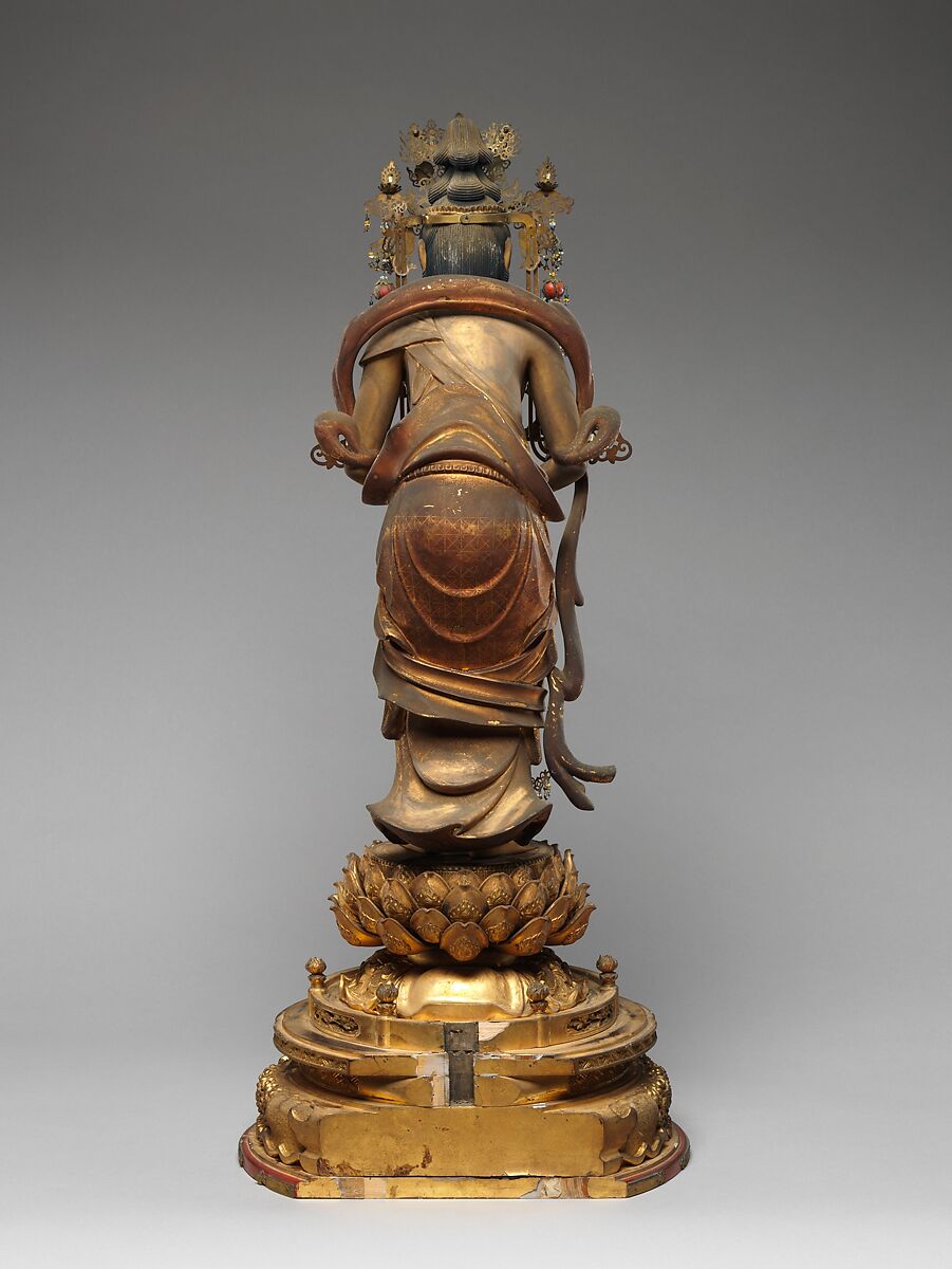 Bodhisattva Kannon, Wood with lacquer, gold leaf, cut gold leaf (kirikane), and metal, Japan
